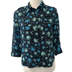 Zadig & Voltaire Black and Blue Leaf Print Shirt